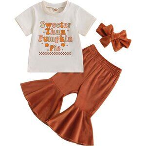 Baby Girl Fall Halloween Outfit Pumpkin Printed Sweatshirt Tops Flare‎ Pants Set
